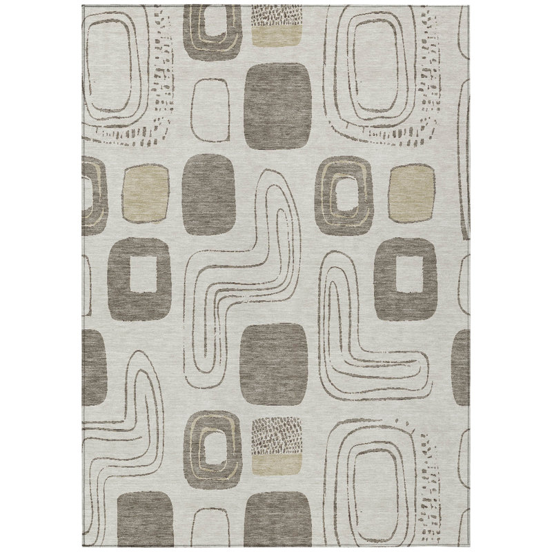 Tapis intérieur / extérieur beige lavable taupe et brun clair 3 pi x 5 pi