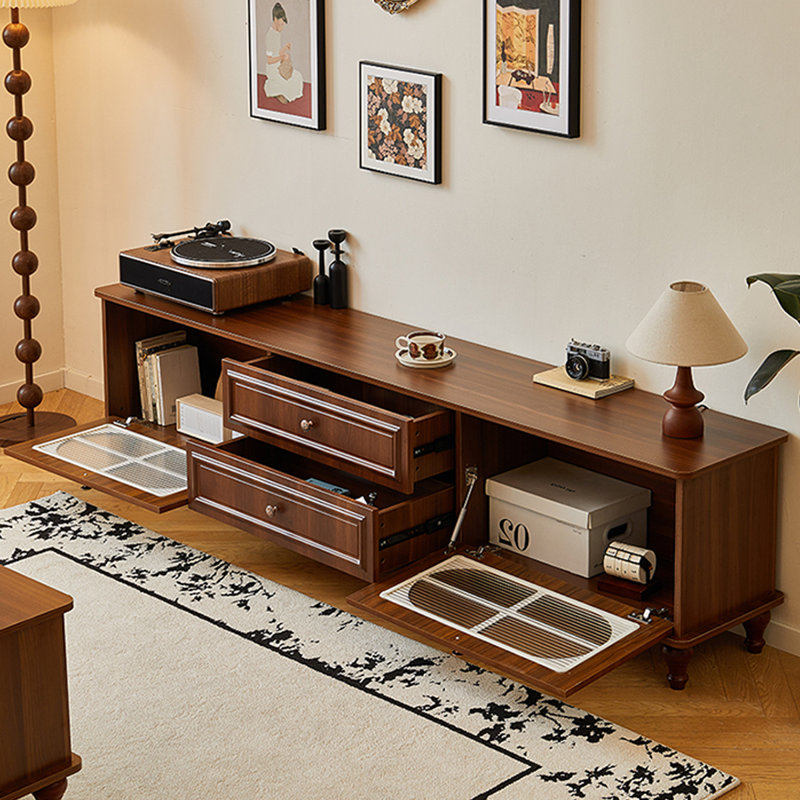 Meuble télé moderne en bois massif brun, H 21,85 po x L 78,74 po x l 15,75 po