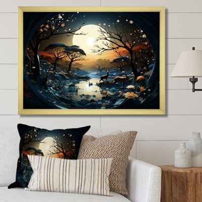 «Dreamy Moonlit Jungle I», art mural abstrait