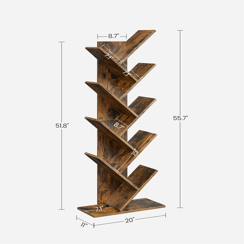 Trivette Geometric Bookcase, Brown, 55.7" H x 20" W x 11" D