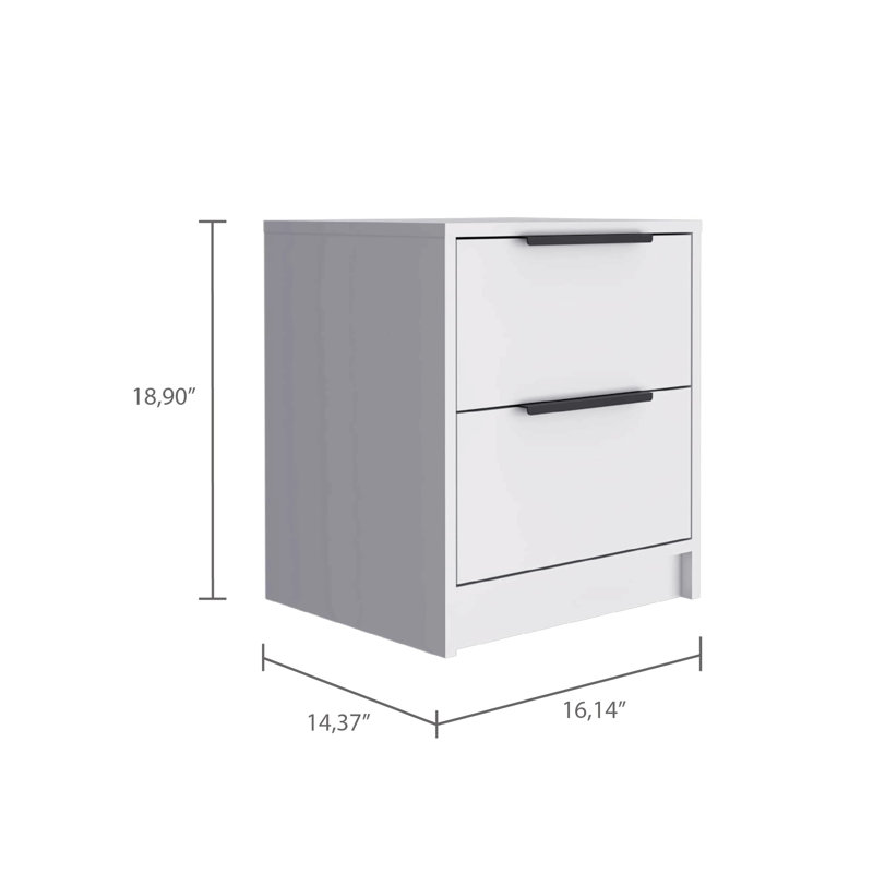 Table de chevet à 2 tiroirs pour la chambre à coucher, Blanc