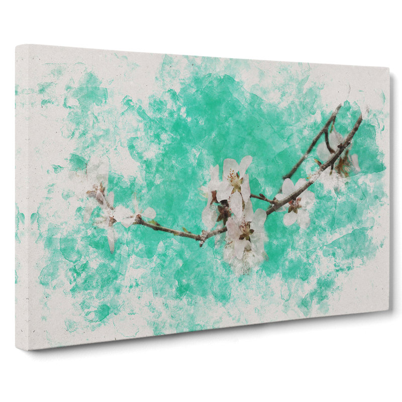 White Cherry Blossom Vol.2 Watercolour - Wrapped Canvas, 35cm H x 50cm W x 3cm D