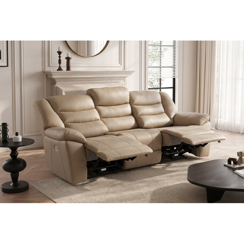 Electric Recliner Sofa Giovanni, Beige Leather Match, 3