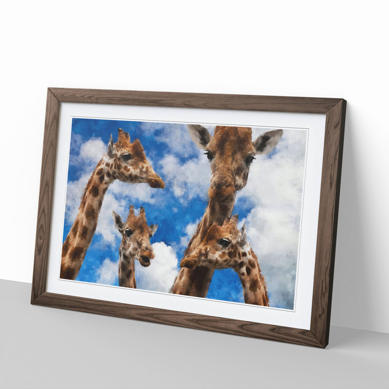 Four Giraffes - Picture Frame Painting, 27cm H x 36cm W x 2cm D, Walnut Framed