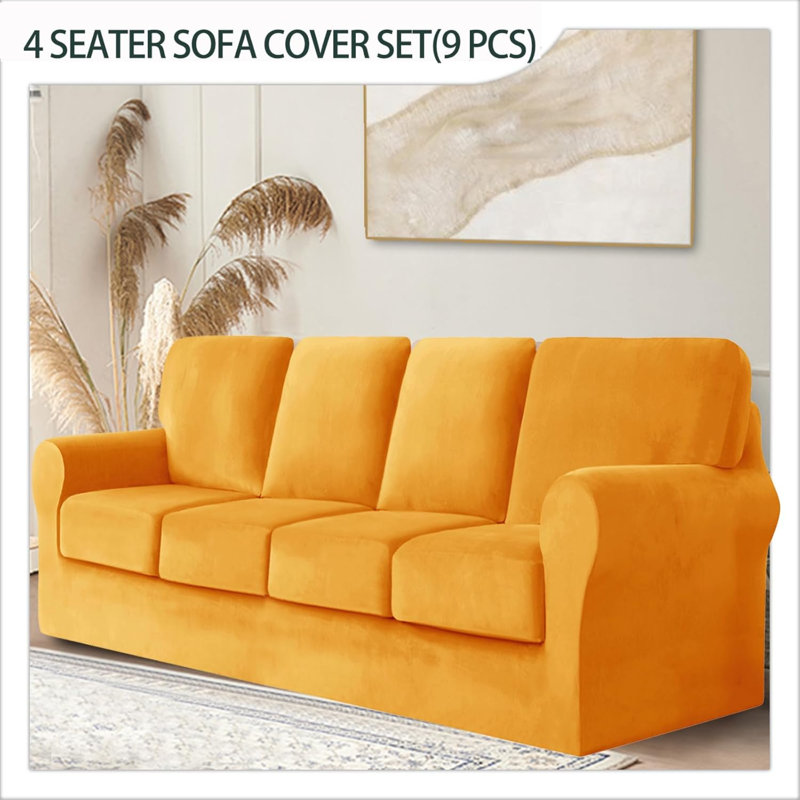 Sofa Cover With Separate Seat Cushions And Backrests Stretch Velvet Sofa Slipcover Couch Covers Furniture Protector Split Combined (4 Seat Set 9 PCS)