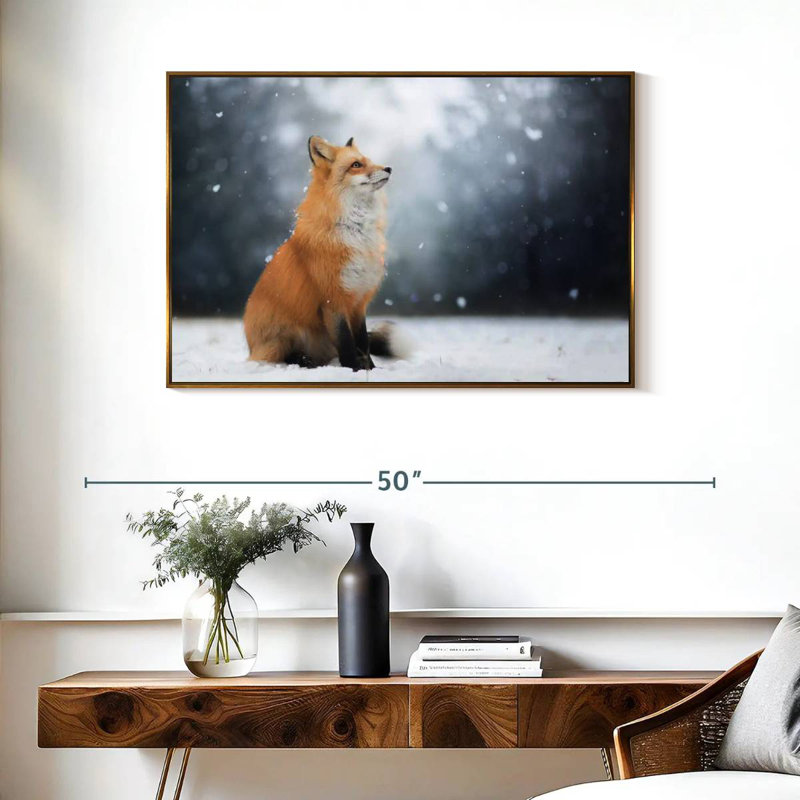 Dreamy Winter Fox, Cadre flottant doré, 37 po x 25 po