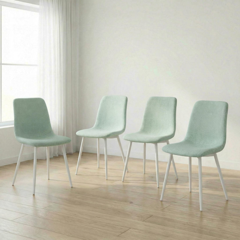 4-Piece Linen Upholstered Dining Chair Set with High Back & Metal Frame, White, Green
