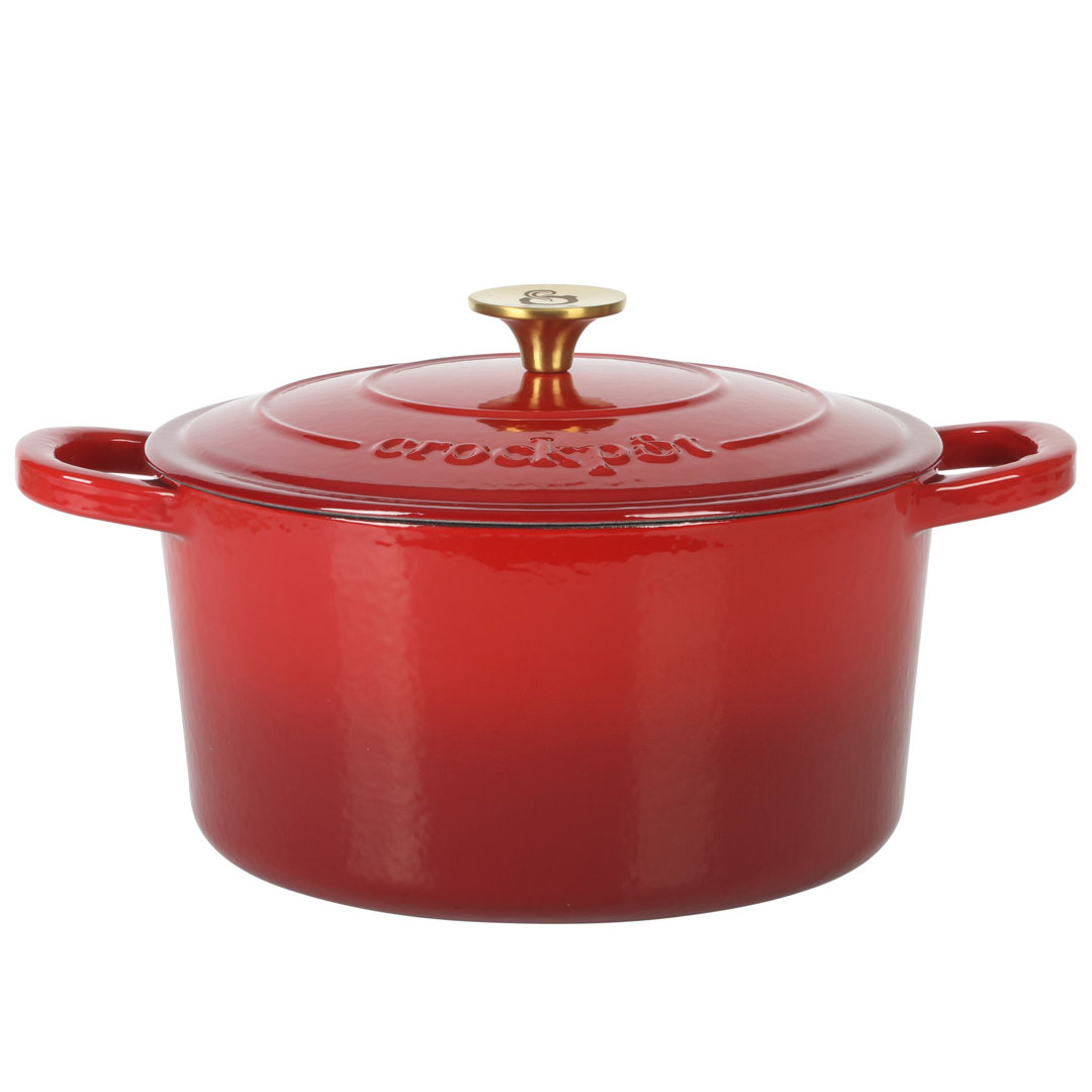 Crock-Pot Artisan Non-Stick Cast Iron Round Dutch Oven Crock-pot Color: Burgundy Wine/Gold Capacity: 6 qt