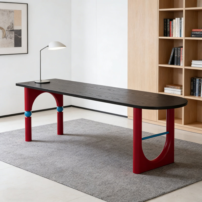 Novel-shaped Multi-functional Solid Wood Desk, 29.52" H x 86.61" W x 23.62" D