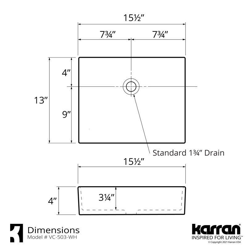Lavabo de salle de bain en porcelaine vitrifiée 16 po avec robinet et drain Karran Valera