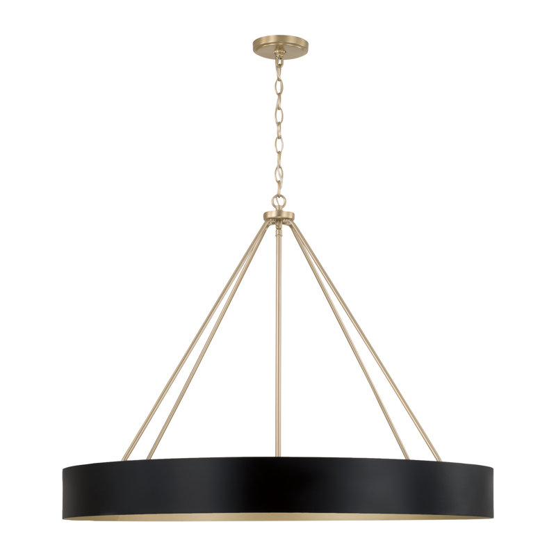 35.75"W x 27.25"H 6-Light Modern Circular Metal Chandelier, Matte Brass/Black
