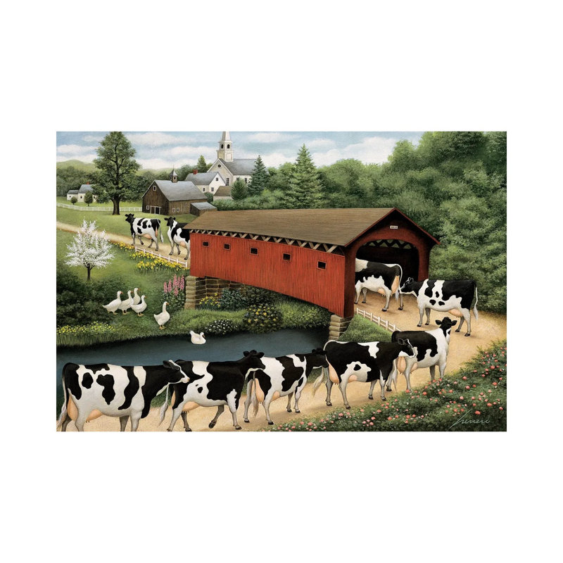 Cows in West Arlington 1 Piece Wrapped Canvas Painting, 20.32 cm H x 30.48 cm W