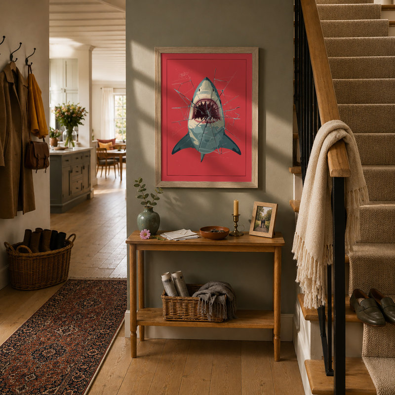 Shark Confrontation Modern - Framed Print, Oak, A3 - 42.0 x 29.7 cm