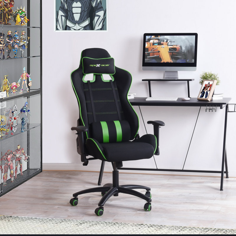 Fit@home Adjustable Armrest and Reclining PC & Racing Game Chair in Black and Green