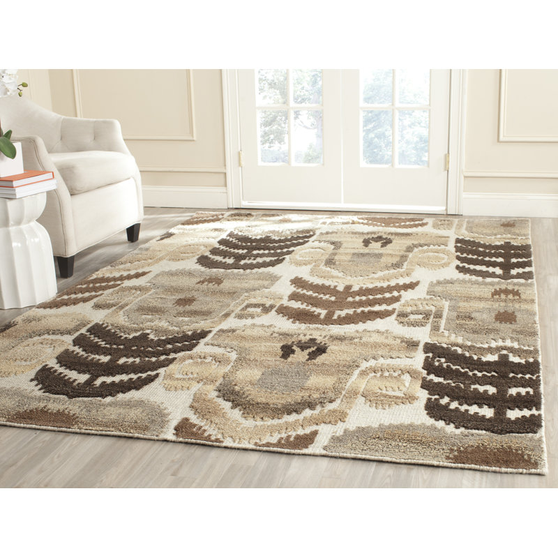 Tapis brun / brun clair en laine / coton noué à la main Bakerhill, Rectangle 9 pi x 12 pi
