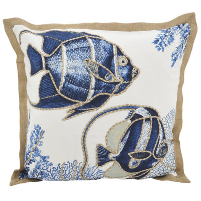 Neptunian Collection Embroidered Cotton Throw Pillow