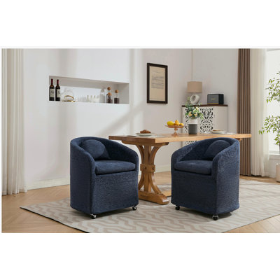 1 ensemble de fauteuils en velours pour table de salle à manger, avec coussin de dossier et roues universelles, bleu