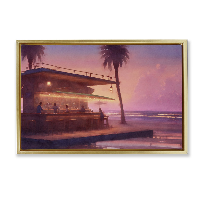  Toile flottante encadrée «Vivid Tropical Sunset» par Noah Bay, H 21 po x l 31 po, Cadre flottant métallique doré