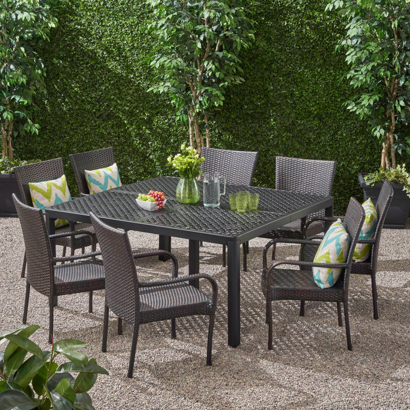 8 - Person Wicker Patio Dining Set with Square Table, Antique Matte Black