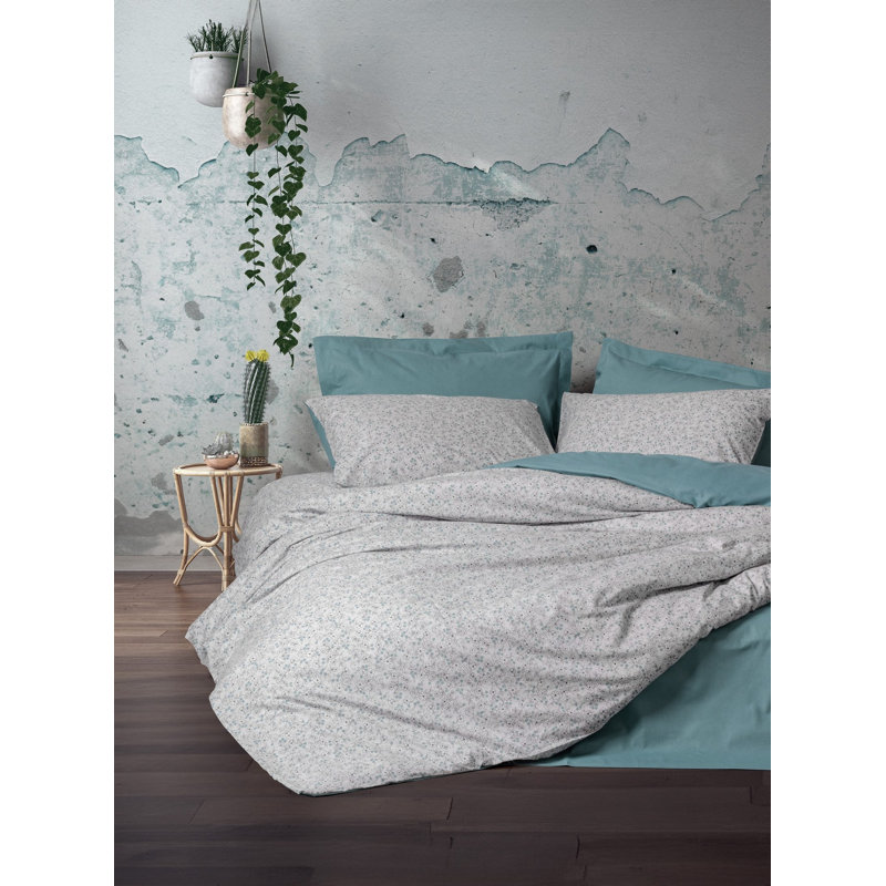 Premium 100% Cotton Ranforce Super King Quilt Cover Set, Mint Color, 102.4 x 86.6 inches | 2 Pillowcases (19.7 x 31.5 inches) | Machine Washable, Soft & Breathable, Stylish Pigment Printing, Button Closure