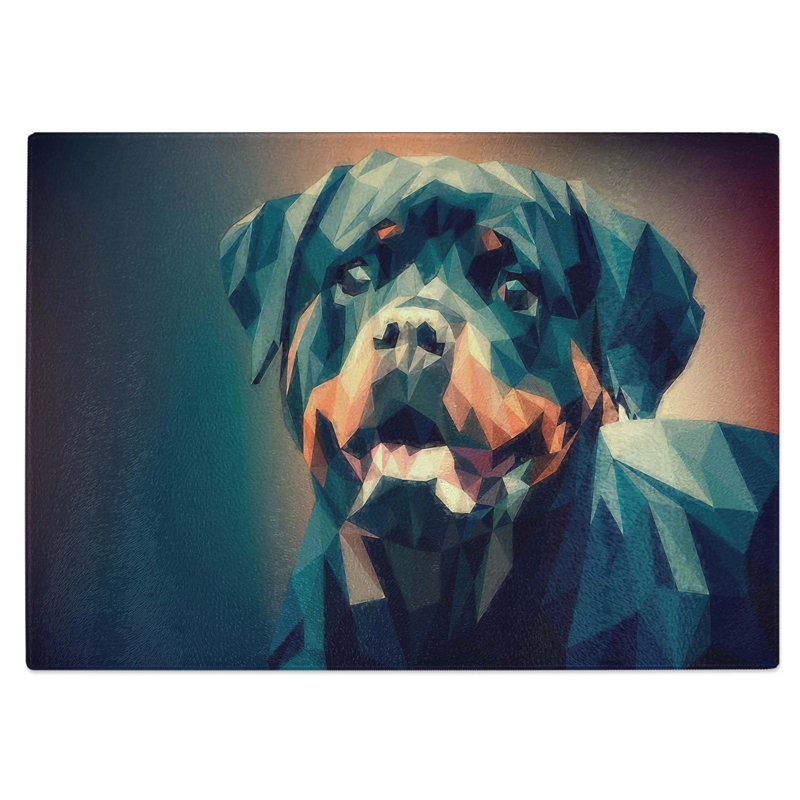 Glass Geometric Rottweiler Dog in Abstract Chopping Board, 39 cm W x 28.5 cm L