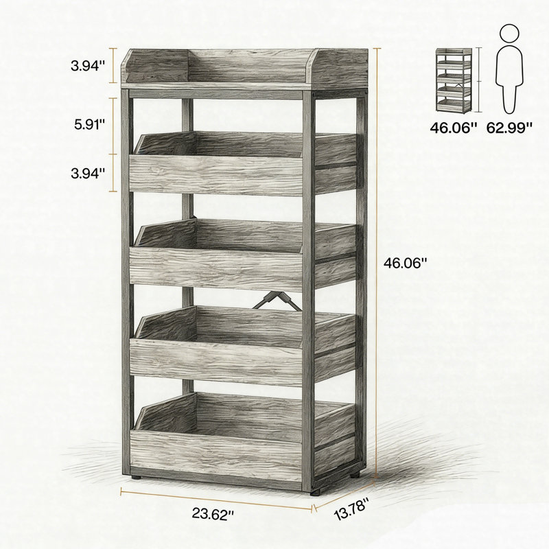Support de rangement en bois pour fruits et légumes, support de panier de cuisine à 5 tiroirs