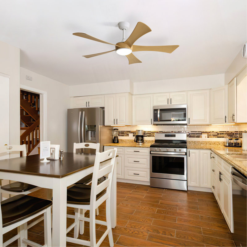 52 Inch Modern Ceiling Fan With 22W LED Light And Remote Control 5 ABS Blades For Living Room, White, Natural