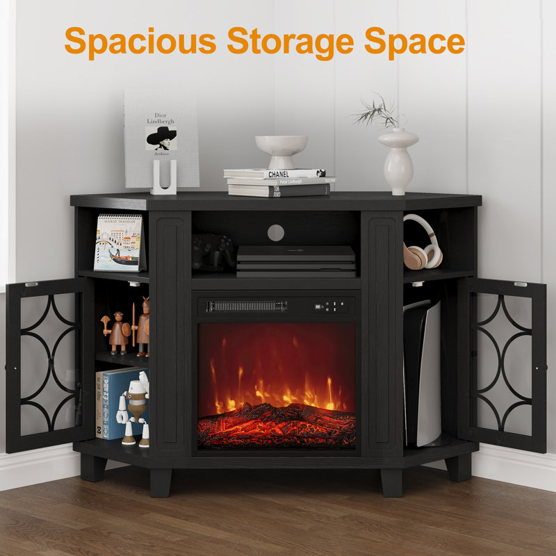 Corner TV Stands For Tvs Up To 55''With Fireplace Included, Black