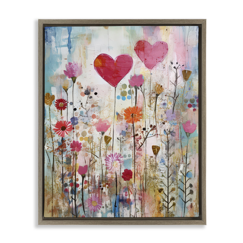 Art mural sur toile Heart & Garden Collage Floater par LSR Design Studio, Cadre flottant orme Montalcino, H 31 po x l 25 po