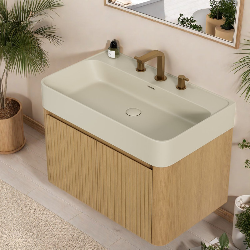 Meuble-lavabo flottant et lavabo flottant, rangement pour salle de bain grain de bois moderne de 36 pouces, 29.53