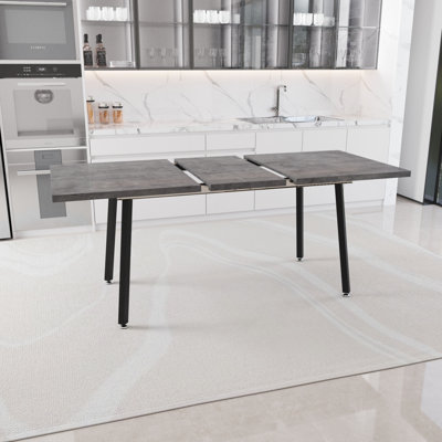 55.12-70.87"Expandable Modern Kitchen Dining Table, Rectangular MDF Dining Table For 4-6 People, Medieval Industrial Style, With Black Metal Legs, Sui