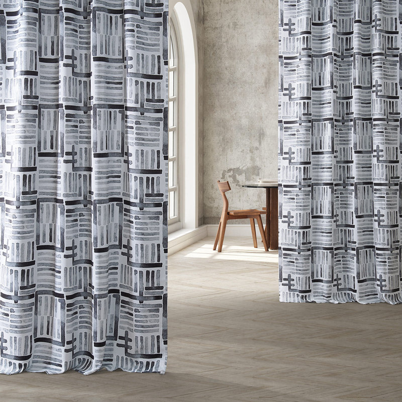 Modern Geometric Printed Room Darkening Curtains for Bedroom Singe Panel Drape, Hashtag Basic Black, 50" W x 108" L
