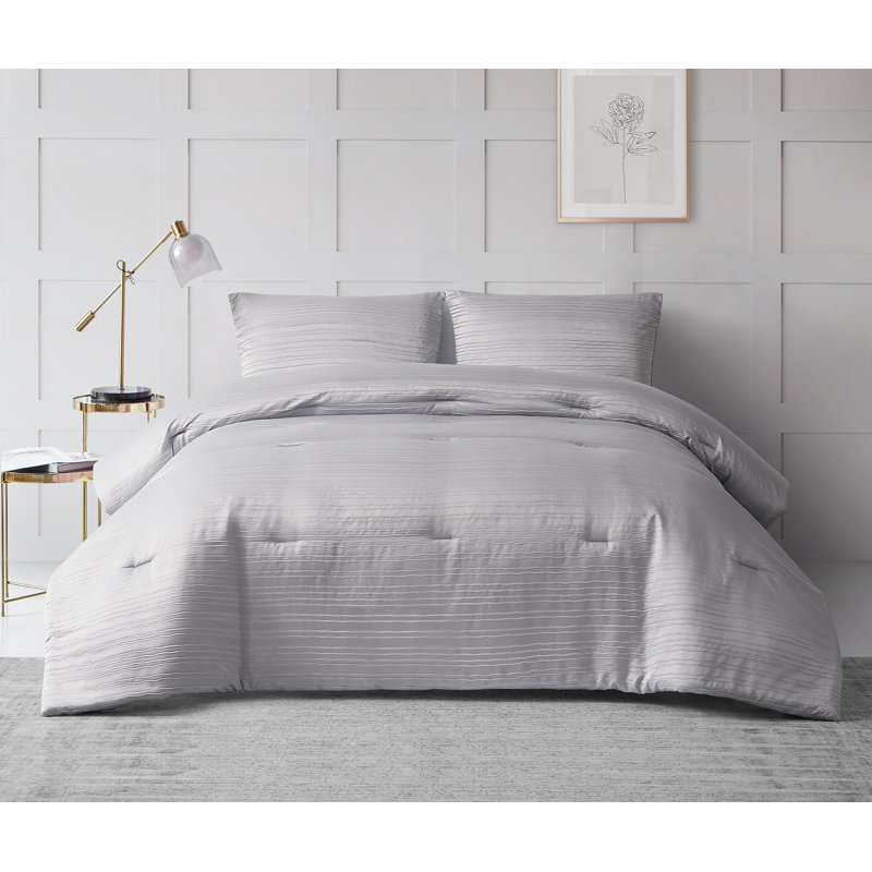 Chloe 3 Piece Reversible Comforter Set, Silver, King Comforter + 2 King Shams
