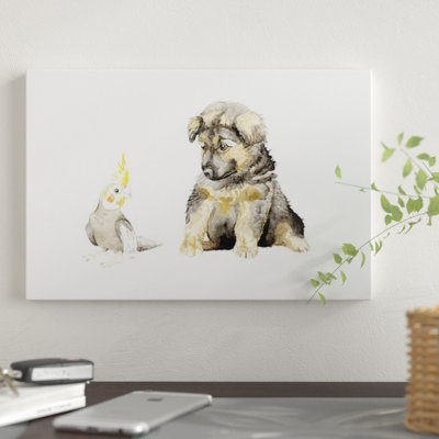 " German Shepherd Puppy And Cockatiel "