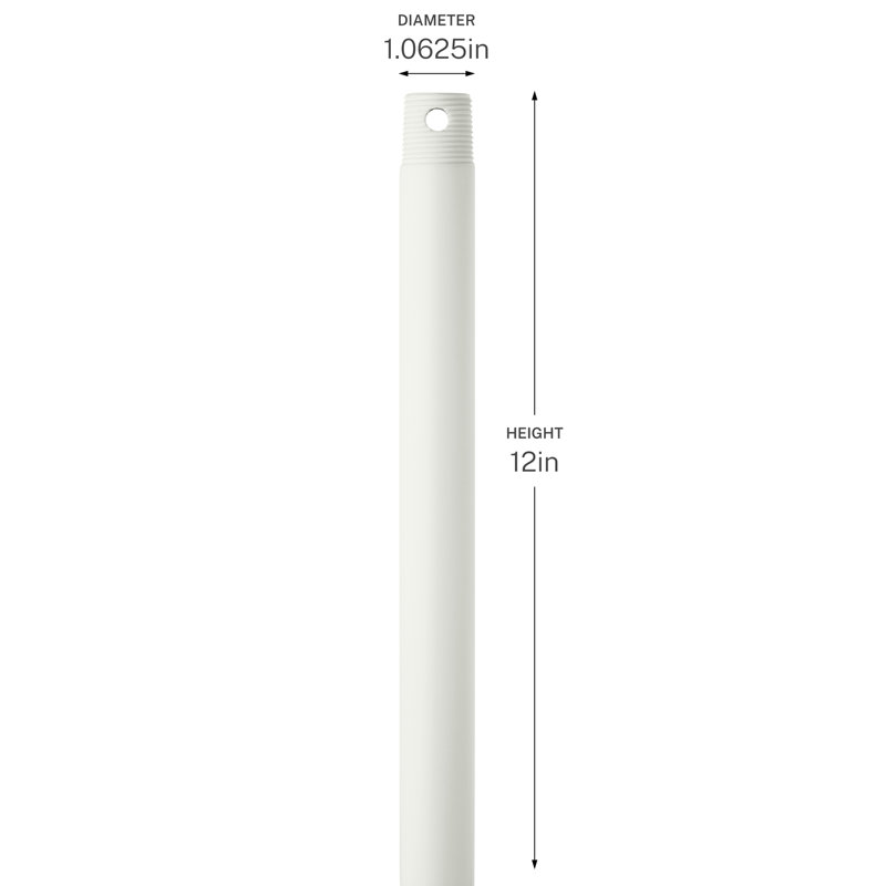 12 inch Single Threaded Ceiling Fan Downrod in Matte White, Matte White