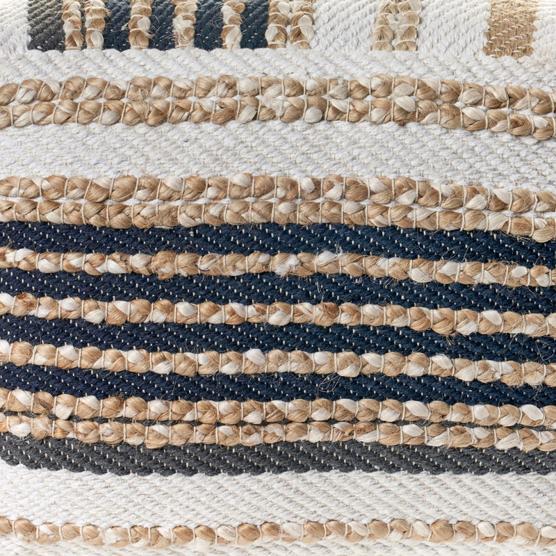 Lebo Contemporary Striped Cotton/Jute Square Ottoman Pouf