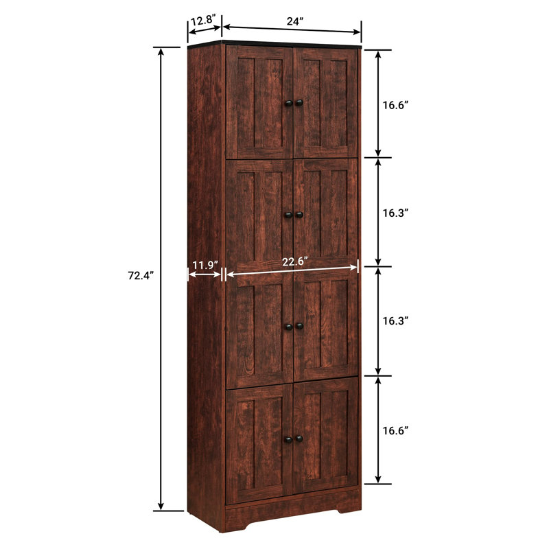 Walnut 8-Door 4-Shelf Storage Cabinet - Make Your Home More Organized With 8 Doors And 4 Shelves Simplify Life