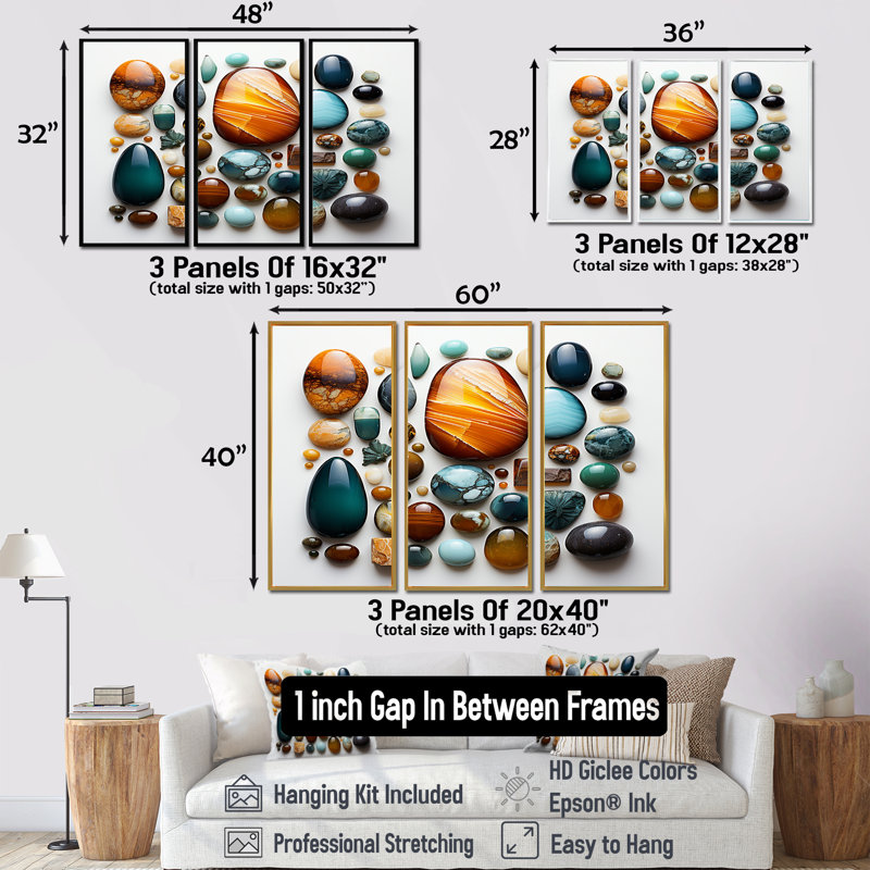 Ensemble de salon Crichlow - Spiritual Stone Wall Art, Cadre flottant doré, H 32 po x l 48 po x P 1 po