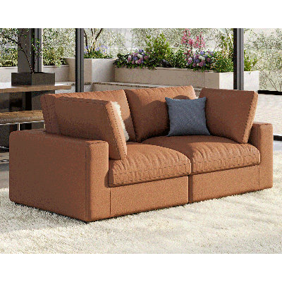 Modular Sectional Sofa, 152 Inches Down Filled Sectional Sofa, U Shaped Cloud Couch With Chaise, Ottoman, Oversized Couch For Living Room, Brown Anti-Scratch Leathaire Couch Set
