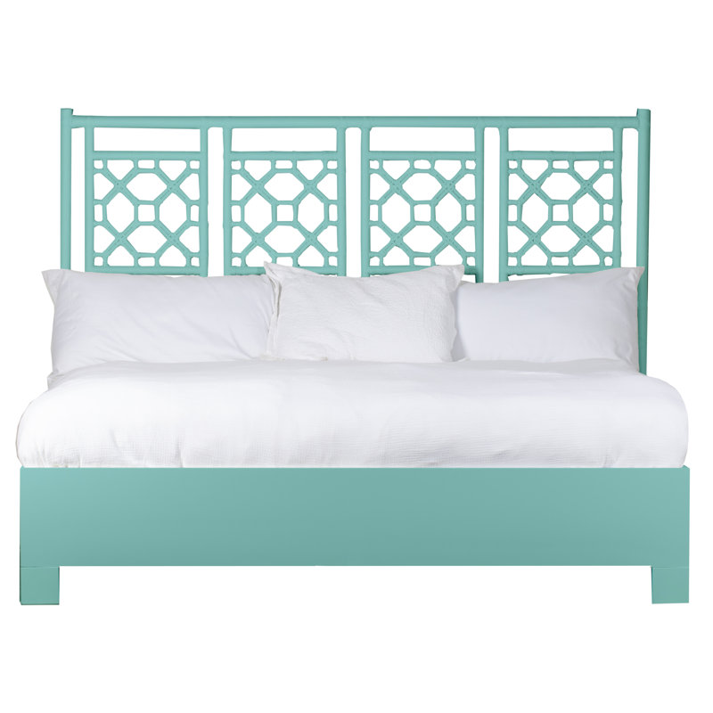 Lattice Back Platform Bed, King, Turquoise