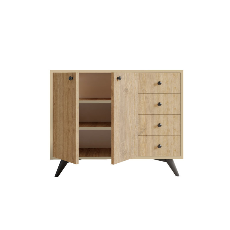 Modern Multi-Purpose Cabinet, Oak Color, 39.4 x 32.3 x 13.8 inches | 100% Melamine Coated Particle Board, Thickness: 0.7 inches | Numerous Shelves, Wall-Mountable, Stylish & Functional Storage Solution for Any Room