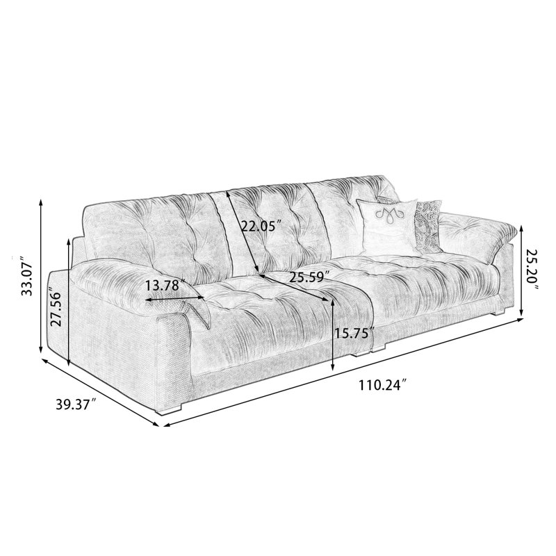 Coussin de canapé en chenille gris Fourseat, Gris, H 33,07 po x l 110,24 po x P 39,37 po