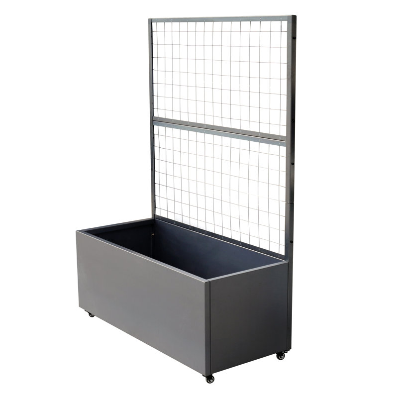 46” x 66” x 21” Trellis Corten Trough Planter with Casters - Modern Steel Planter Box For Outdoor Use, Original