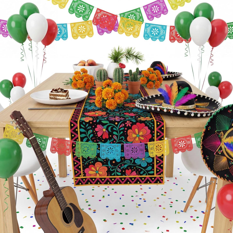 Chemin de table mexicain Fiesta - Cinco De Mayo Decorations for Fiesta Decorations | Dia De Los Muertos Decorations Cinco De Mayo Décoration de table de salle à manger en lin rustique pour la maison