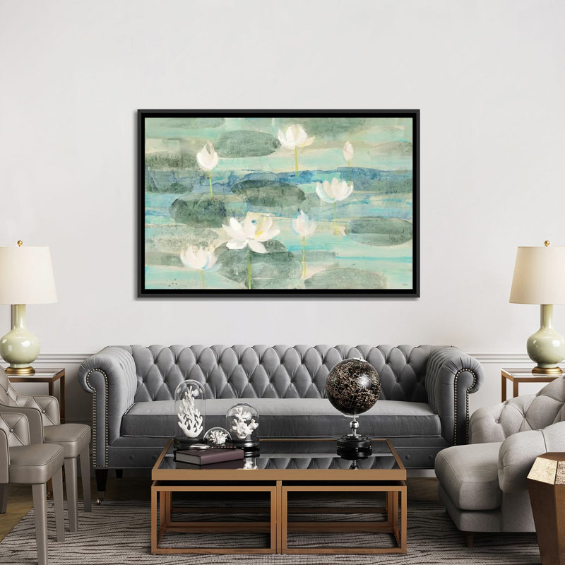 « brillante water lilies », reproduction d’art sur toile, H 40 po x l 60 po x P 1,5 po, Toile avec cadre noir, Pas de tapis