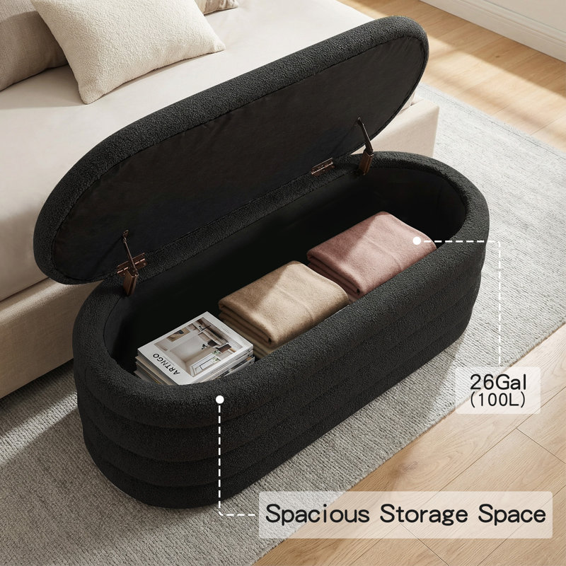 45" W Upholstered Storage Ottoman Bench, End of Bed Bench with Large Storage for Living Room, Bedroom, Entryway, Black