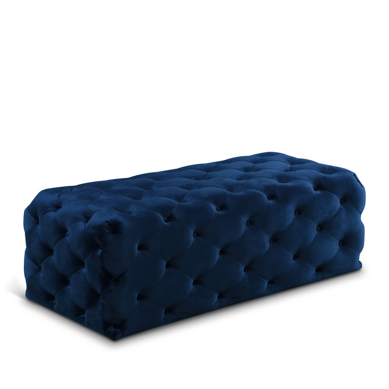 Repose-pieds cocktail rectangulaire en velours capitonné de 52 po Paz, Velours marine