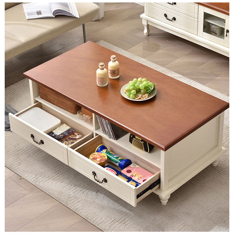 Table basse polyvalente en bois massif, Brun clair / ivoire, H 17,72 po x L 39,37 po x l 21,65 po