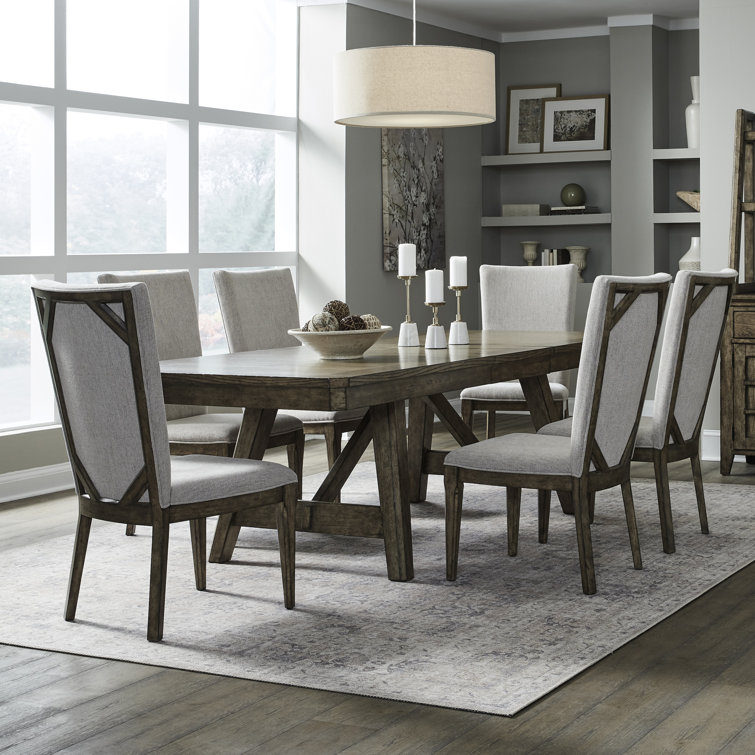 Dumar Trestle Table Set w/ Upholstered Chairs