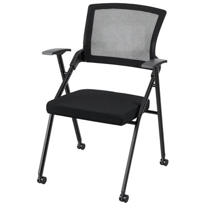 Foldable Office Chair with PU Wheels and Smooth Armrest-Ergonomic Mesh Bouncing Back, Stackable Conference Room Chair, Office Guest & Reception & Meeting Chair (Black)